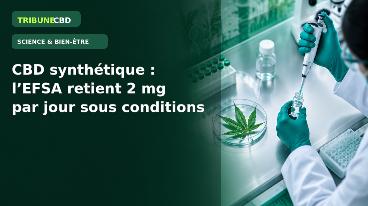 Illustration éditoriale : CBD synthétique : l’EFSA conclut à une sécurité sous conditions strictes à 2 mg par jour