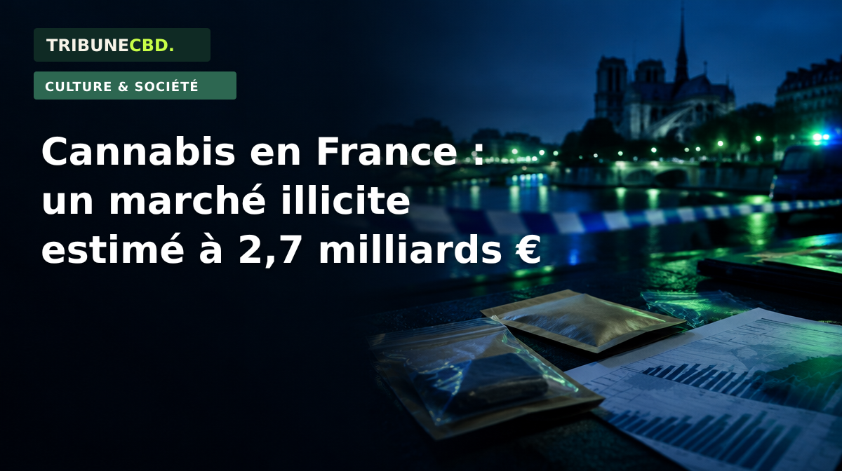 Illustration éditoriale : Cannabis en France : un marché illicite estimé à 2,7 milliards d’euros