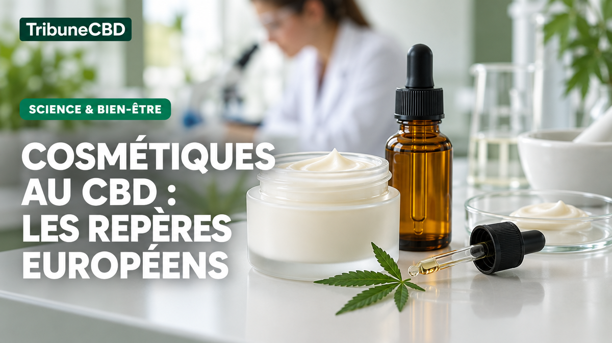 Illustration éditoriale : Cosmétiques au CBD : l’avis européen fixe un repère scientifique, pas une autorisation
