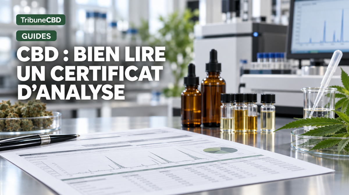 Illustration éditoriale : CBD : lire un certificat d’analyse et évaluer la qualité d’un lot
